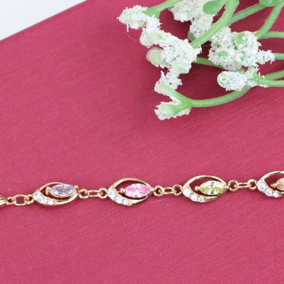 "Rose Gold Bracelet with Multicolor Stones and Crystals, XPBL0789 - Picture 11 of 11